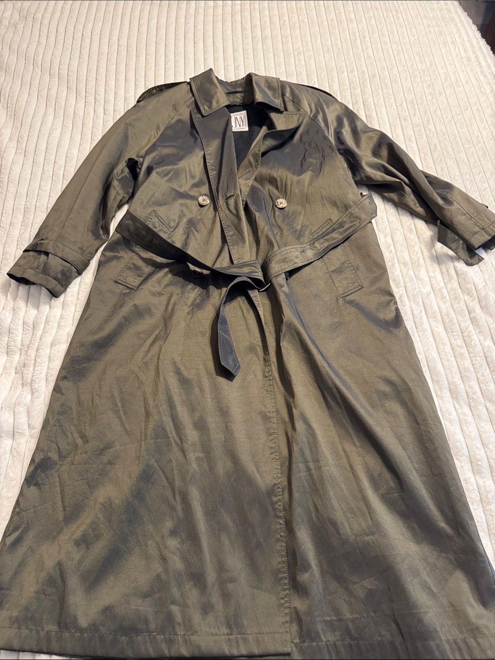 Jones New York Olive Green Trench Coat with Waist Tie